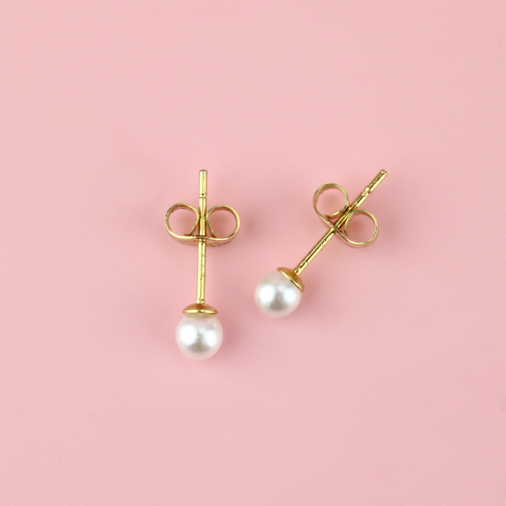 Gold plated stainless steel 4mm Pearl Stud Earrings