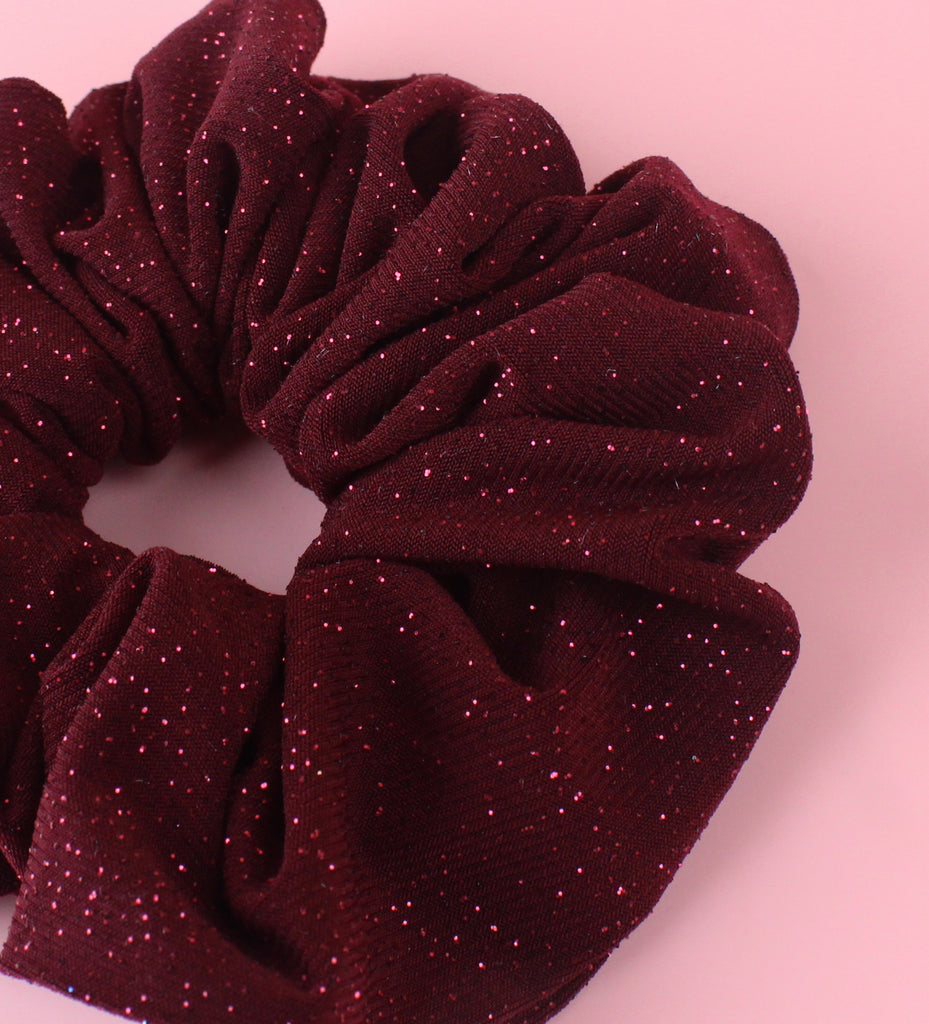 Burgundy velvet scrunchie with glitter
