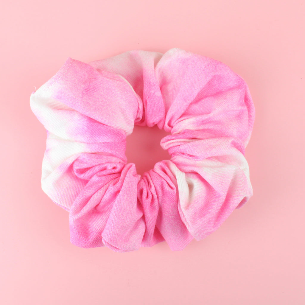 Pink and white tie dye scrunchie