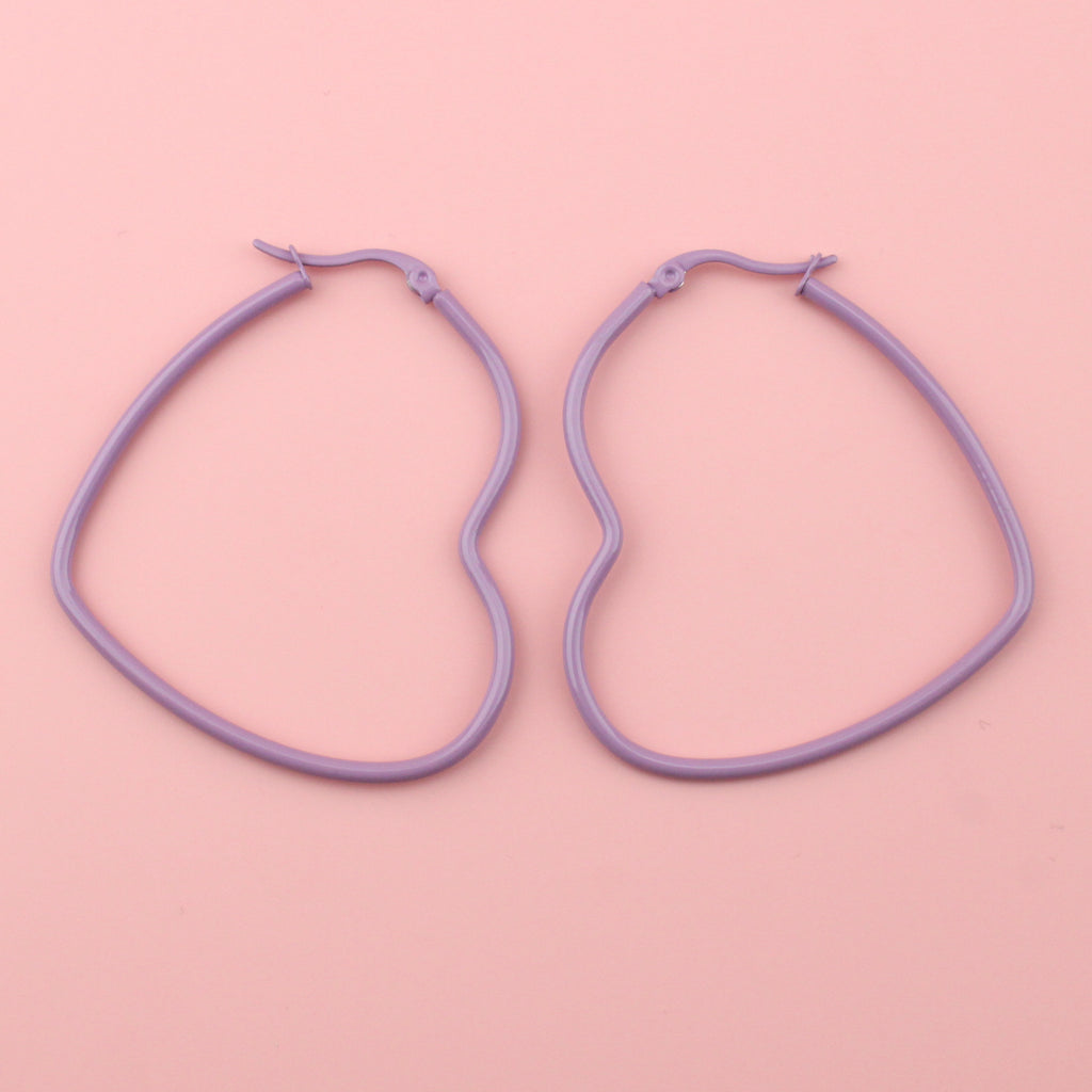 Lilac heart shaped hoop earrings