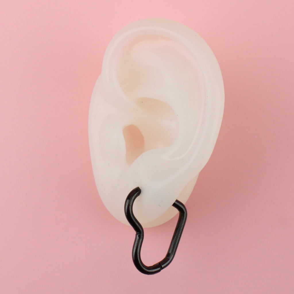 Ear wearing Mini Heart Hoop earrings (Black)