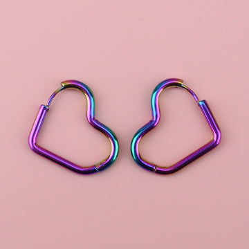 Rainbow heart-shaped stainless steel hoops 