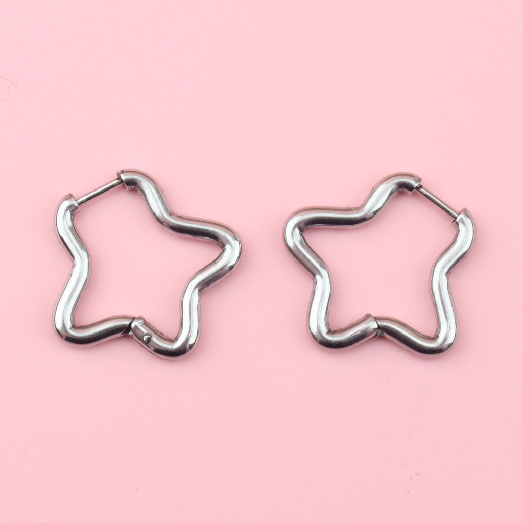 Stainless steel star-shaped hoop earrings
