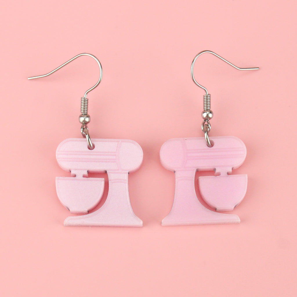 Pink pearl acrylic mixer charms on stainless steel earwires