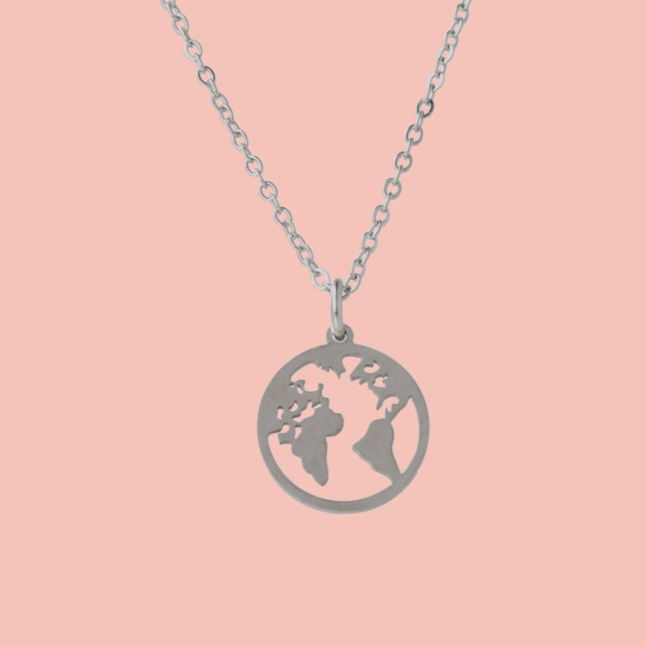 Stainless steel chain with cut out earth pendant