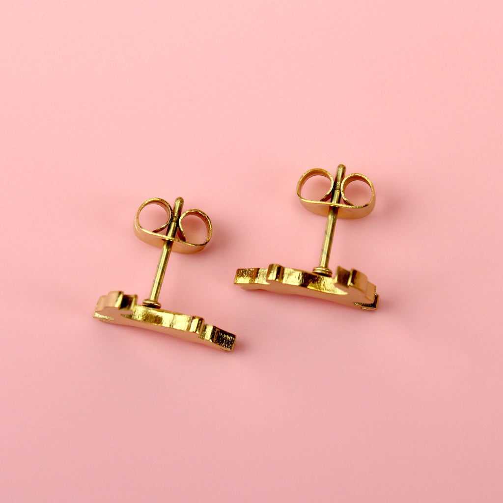 Rabbit shaped gold plated stainless steel studs 