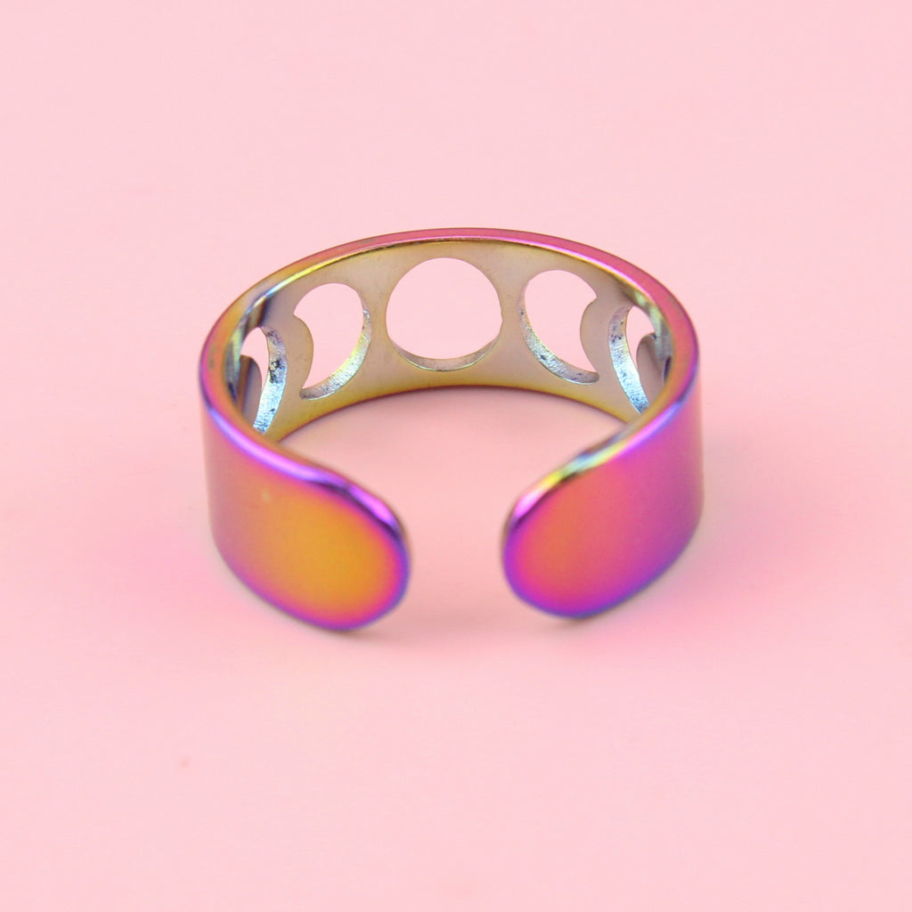 stainless steel oil spill ring with cut out moon phase design