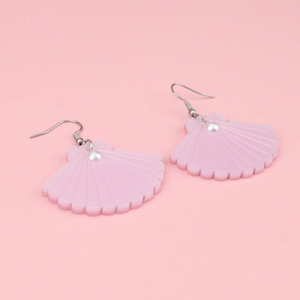 Pink pearl pespex sea shells on stainless steel eawires