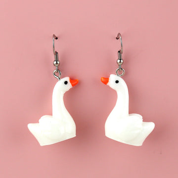3D resin swan charms on stainless steel earwires