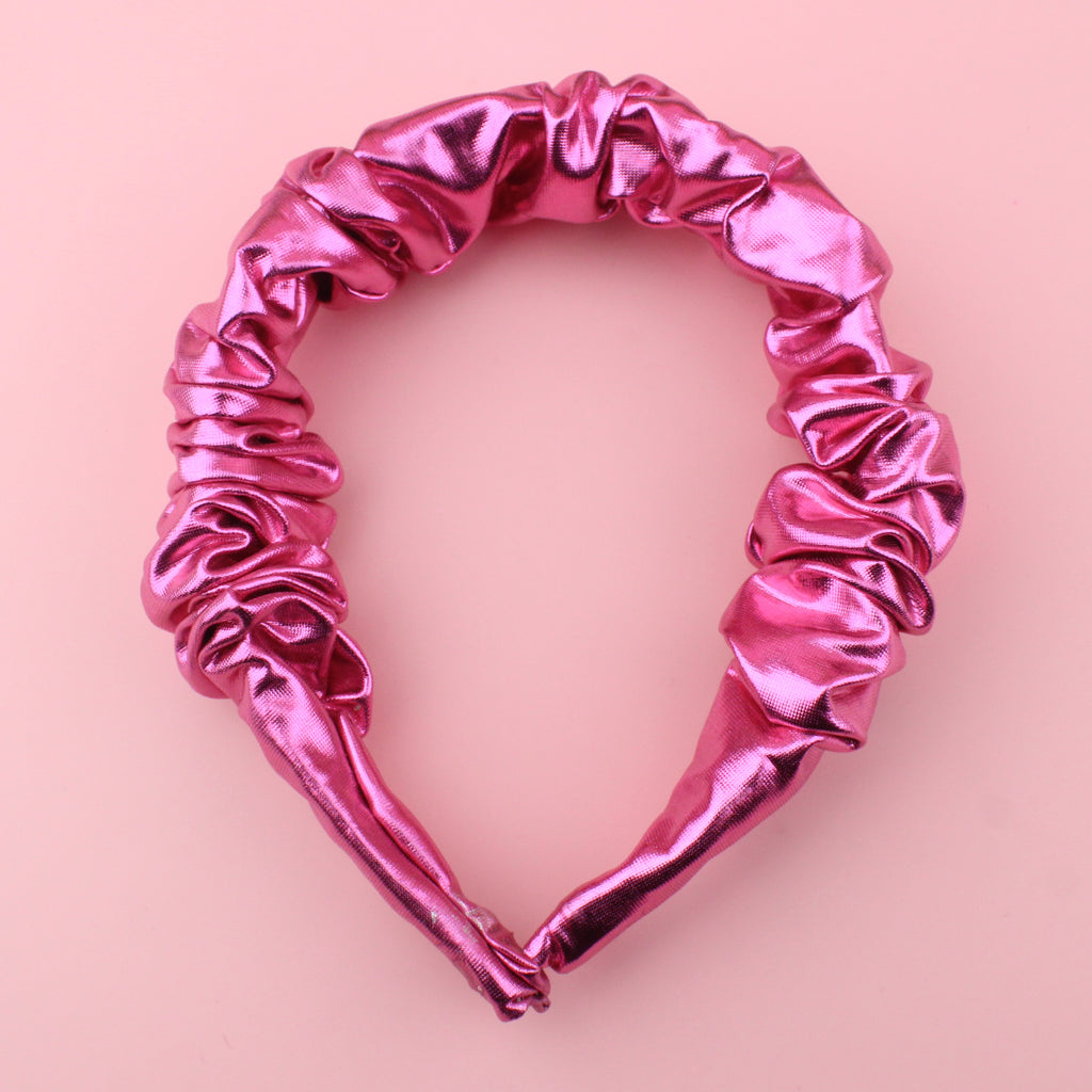 Pink foil scunchie style headband