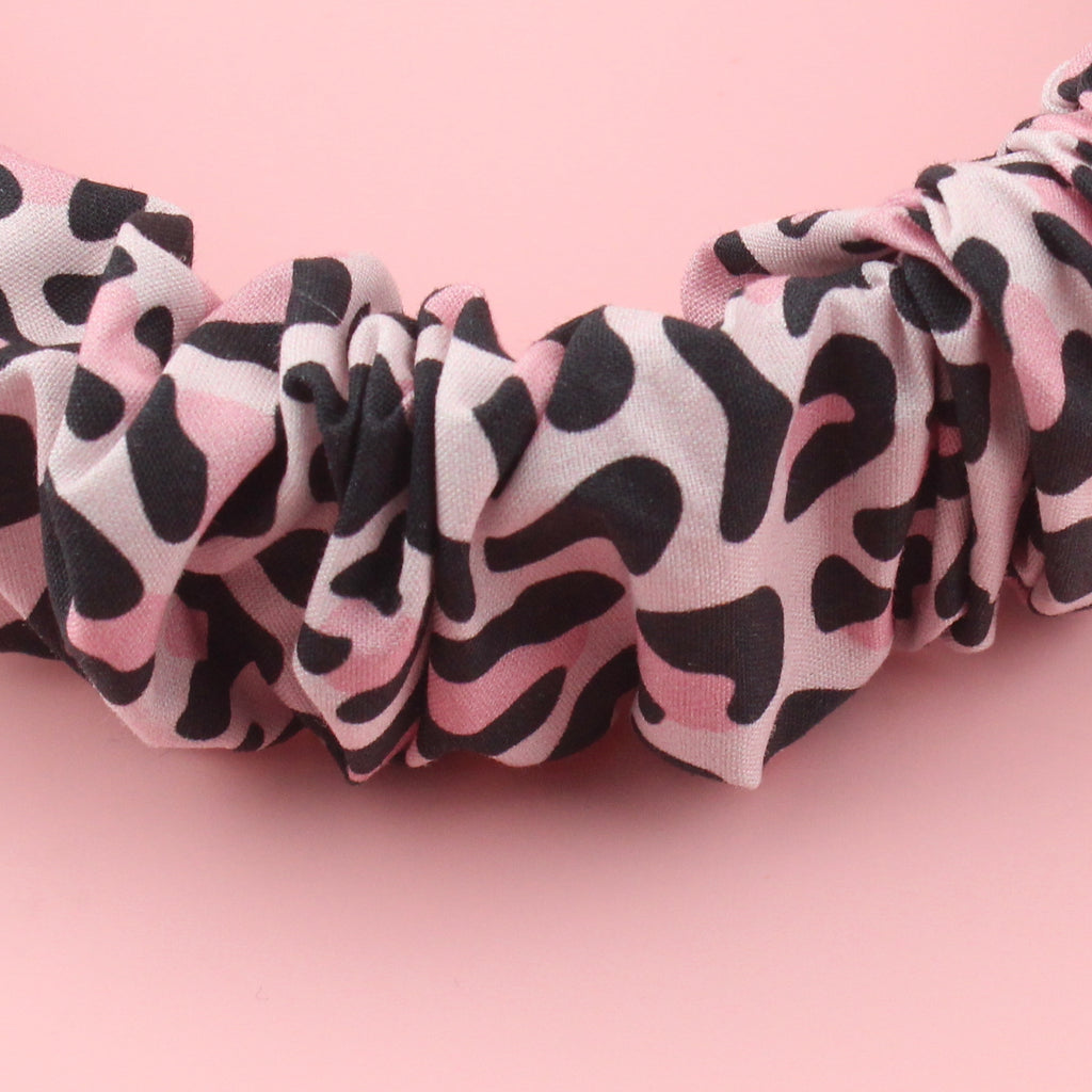 Pink leopard print scrunchie style headband 