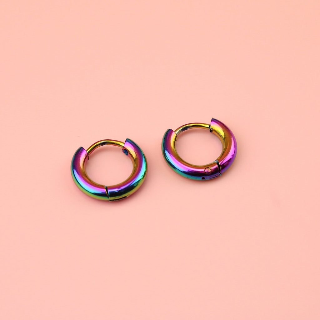 13mm Stainless Steel Hoop Earrings with Oil Spill effect