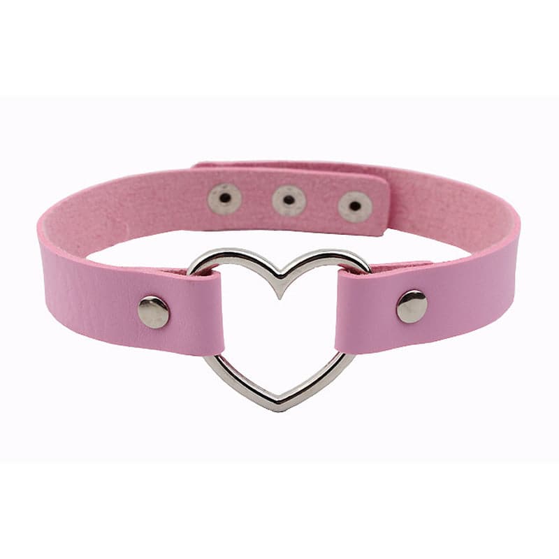 Faux Leather Heart Choker (Pink) - Sour Cherry