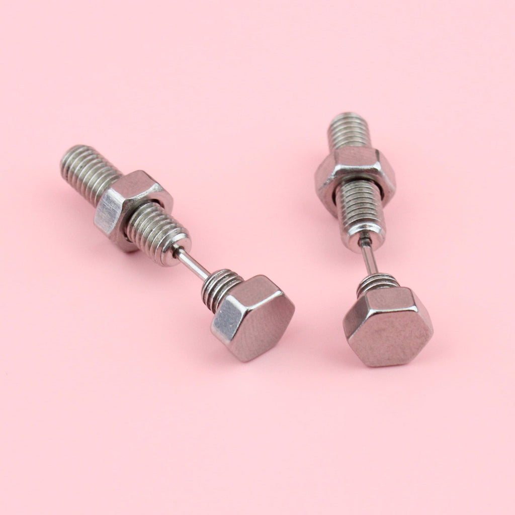 Titanium bolt earrings with a screw back