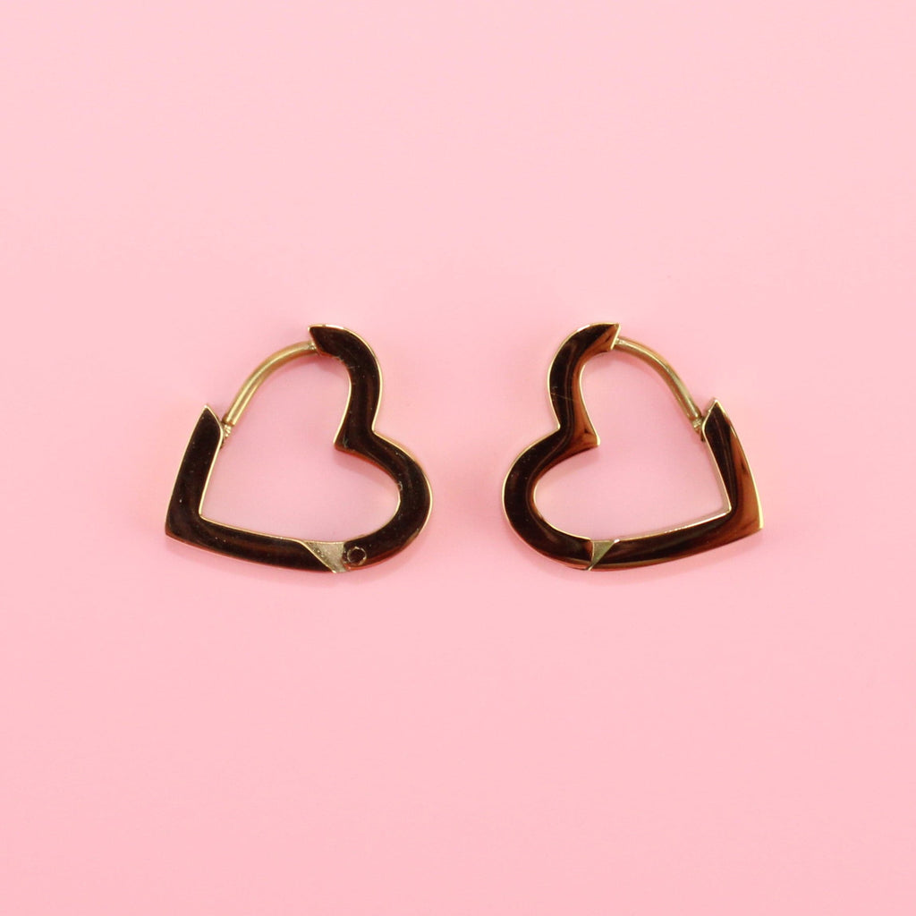 Gold Plated Stainless Steel heart shaped huggie hoop earrings