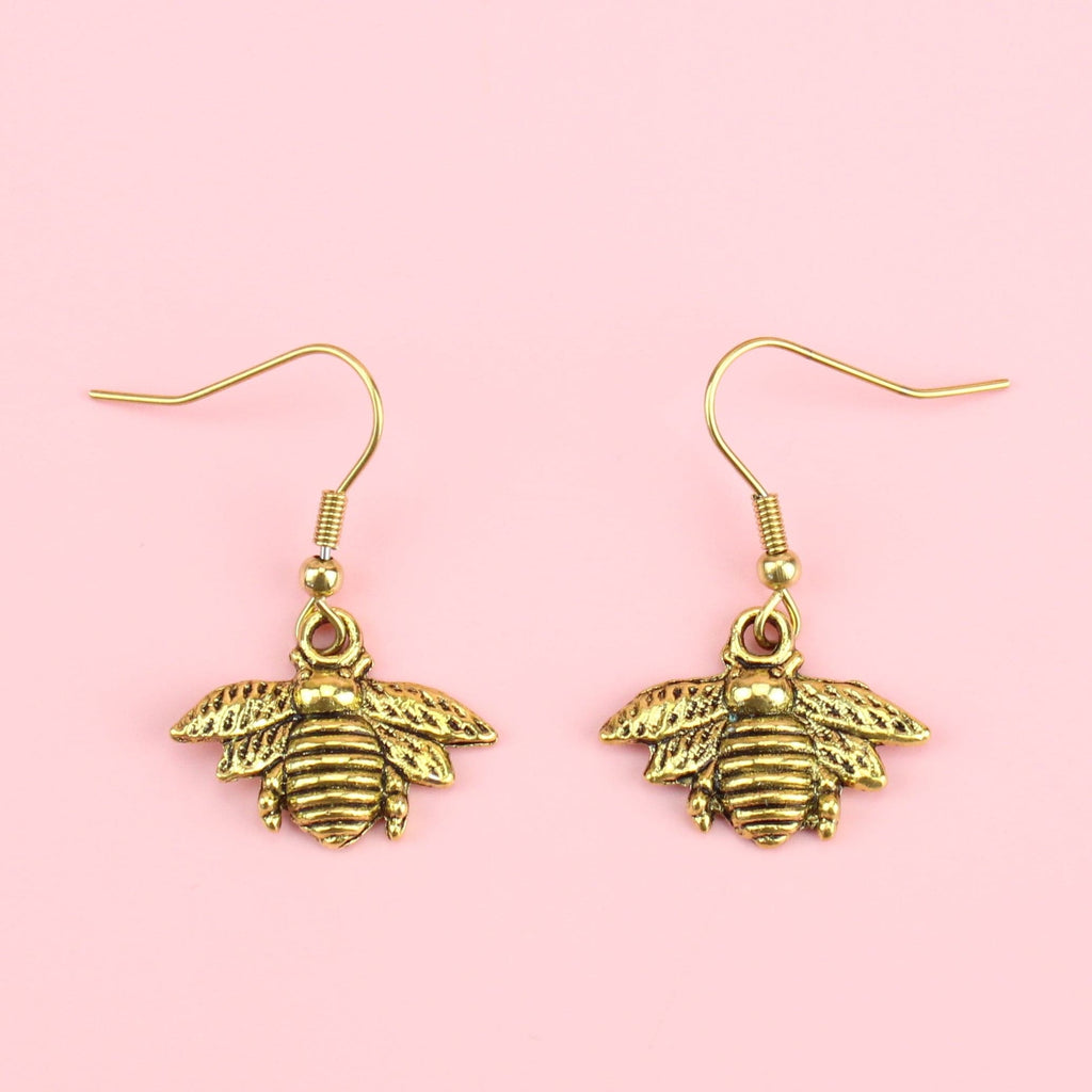 Antique Gold Bee Drop Earrings - Sour Cherry