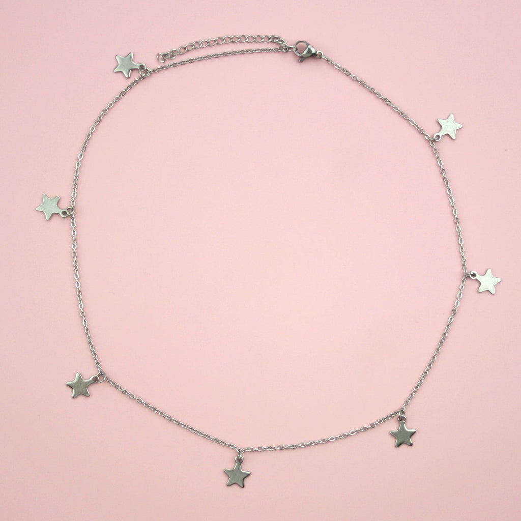 Stainless steel choker with stainless star charms