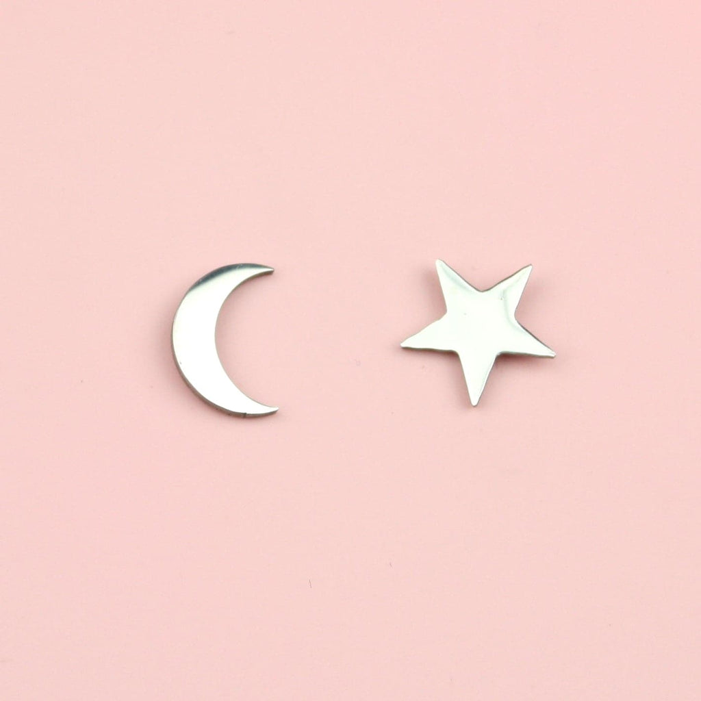 stainless steel crescent moon and star stud earrings
