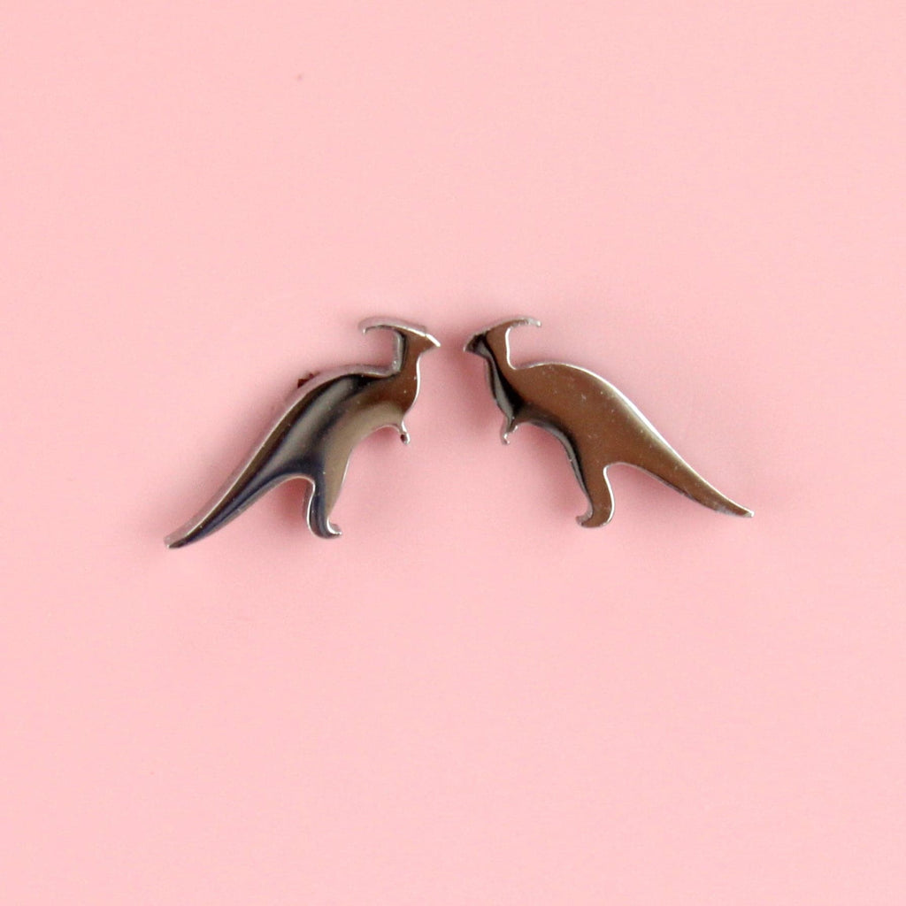 Parasaurolophus shaped stainless steel stud earrings
