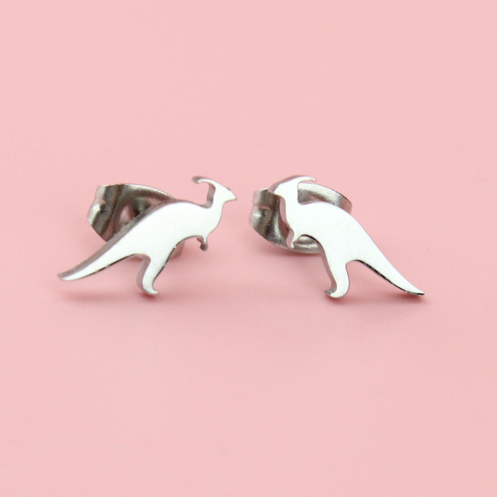 Parasaurolophus shaped stainless steel stud earrings with backs