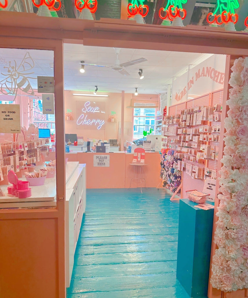 A pink shop, 'Sour Cherry' the picture is taken from the entrance