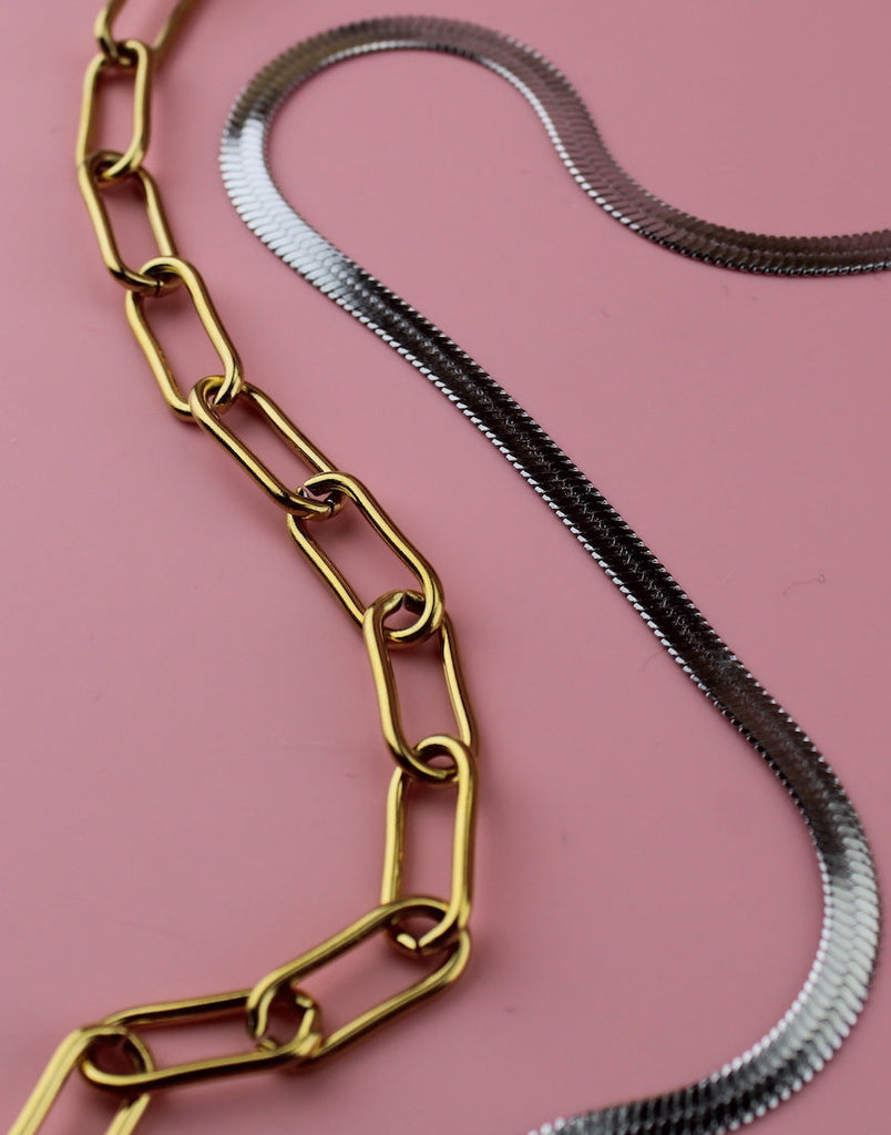 Two chains, stainless steel and gold plated