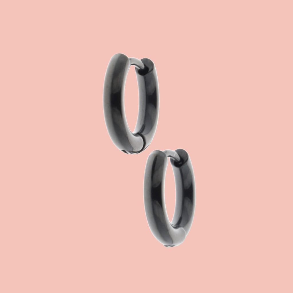 13mm Stainless Steel Hoop Earrings (Black) - Sour Cherry