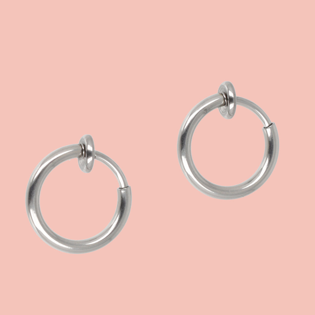 13mm Clip On Stainless Steel Hoop Earrings - Sour Cherry