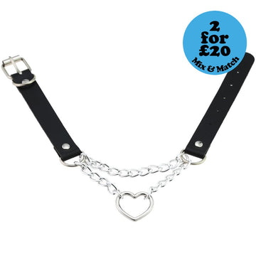 Black Double Chain Heart Choker - Sour Cherry