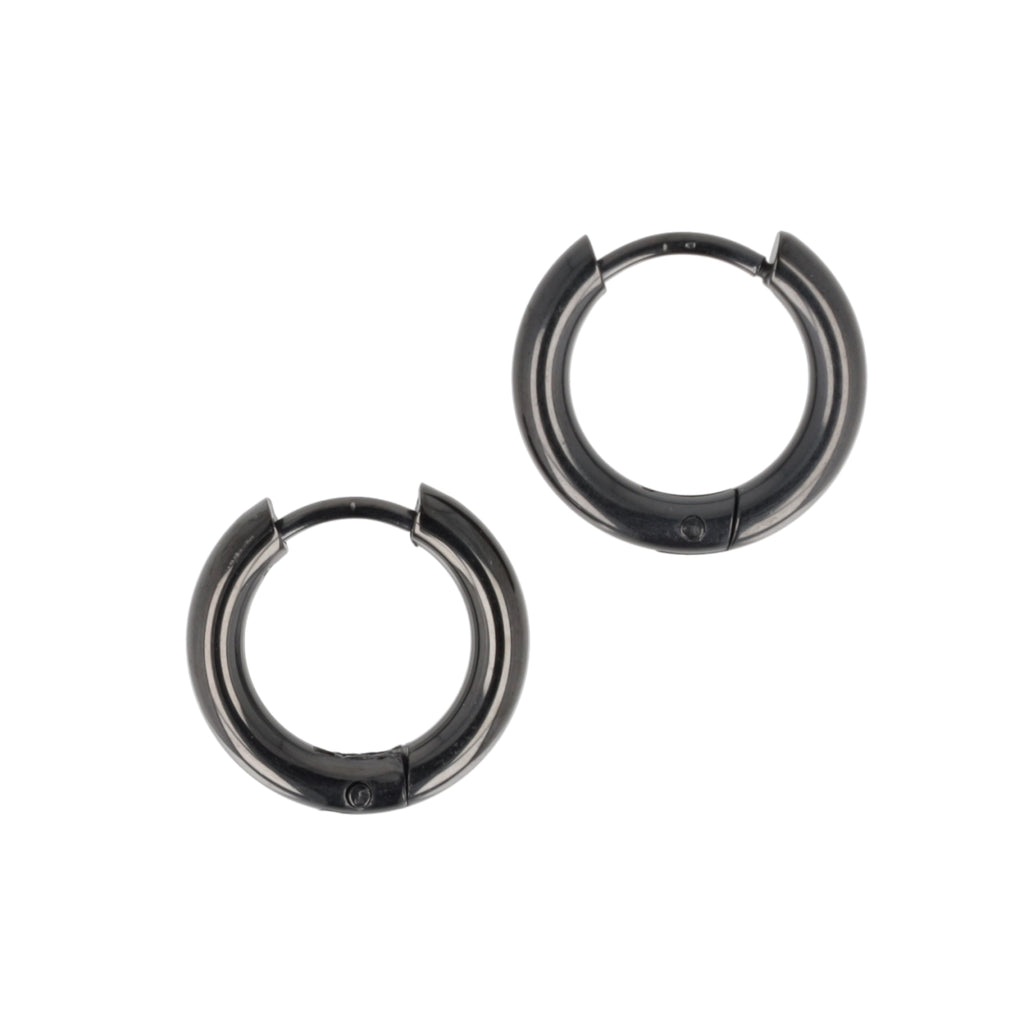 15mm Stainless Steel Hoop Earrings (Black) - Sour Cherry