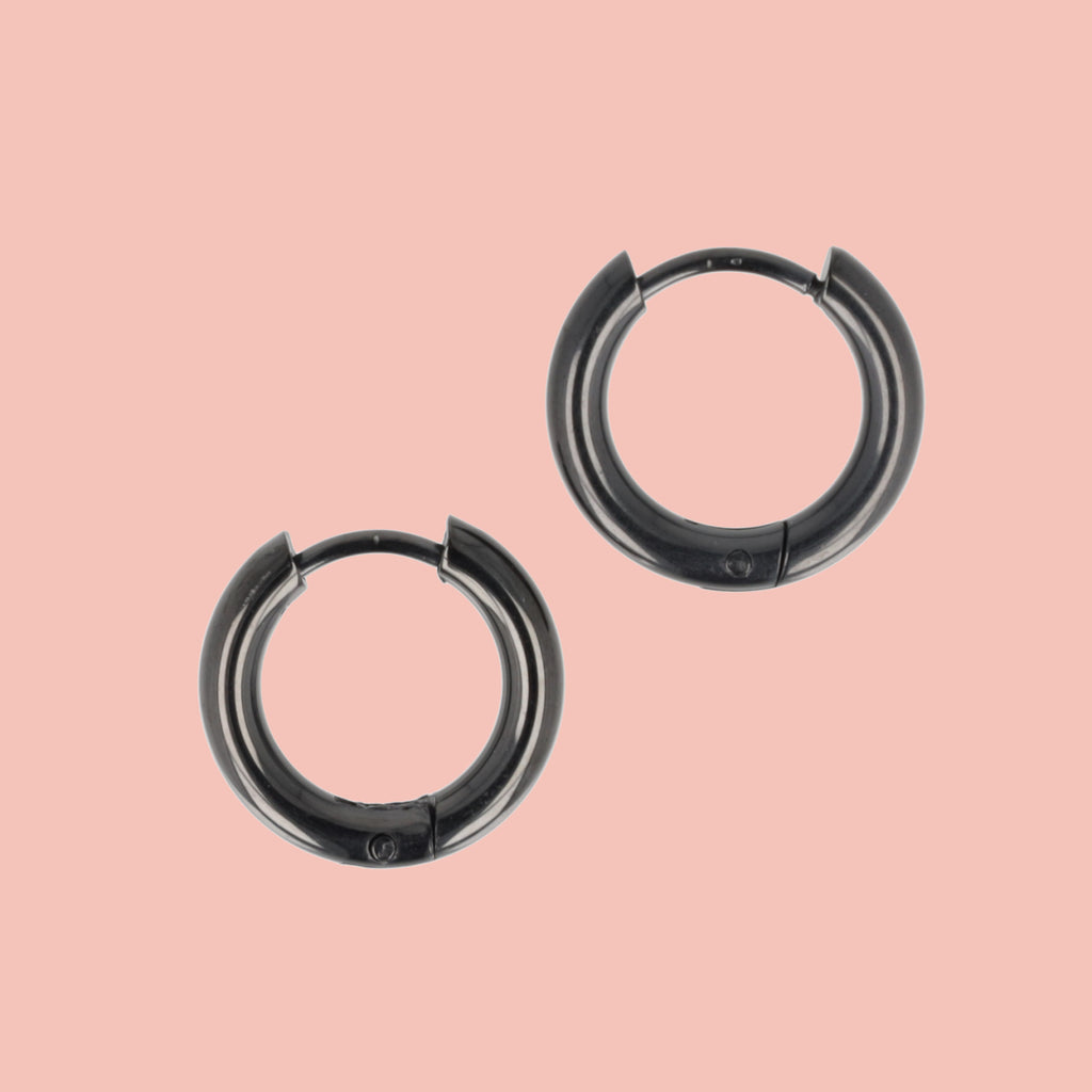 15mm Stainless Steel Hoop Earrings (Black) - Sour Cherry
