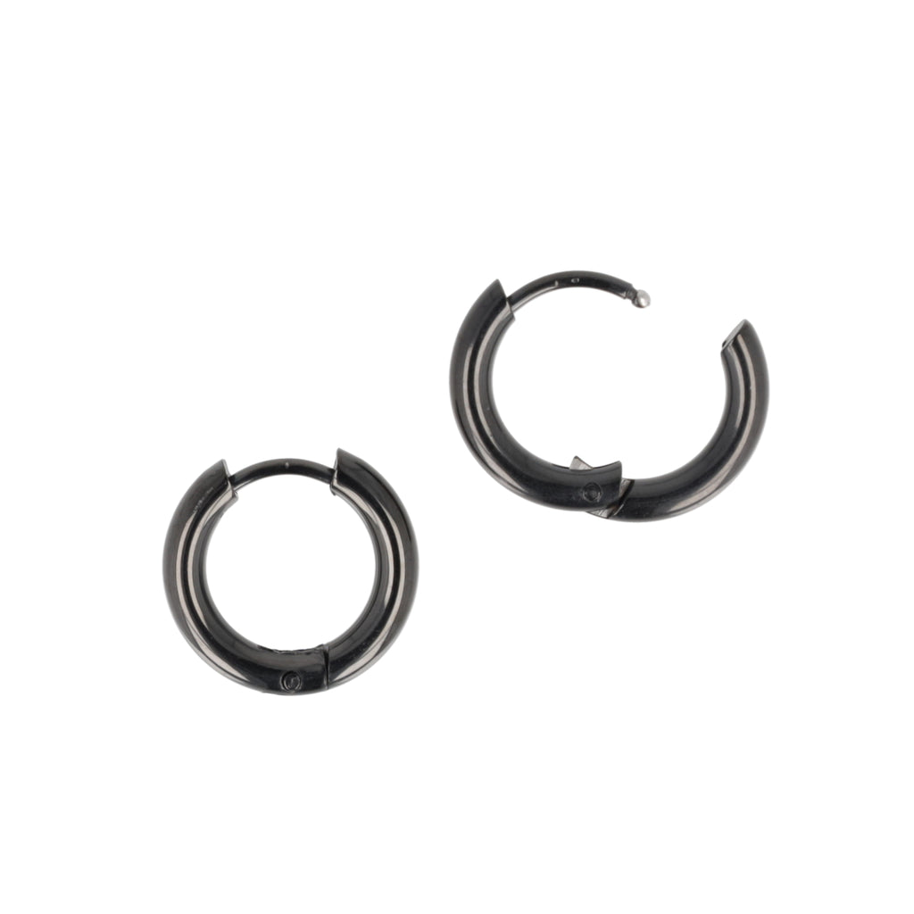 15mm Stainless Steel Hoop Earrings (Black) - Sour Cherry