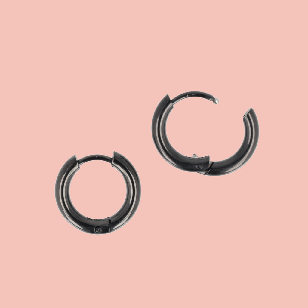 15mm Stainless Steel Hoop Earrings (Black) - Sour Cherry