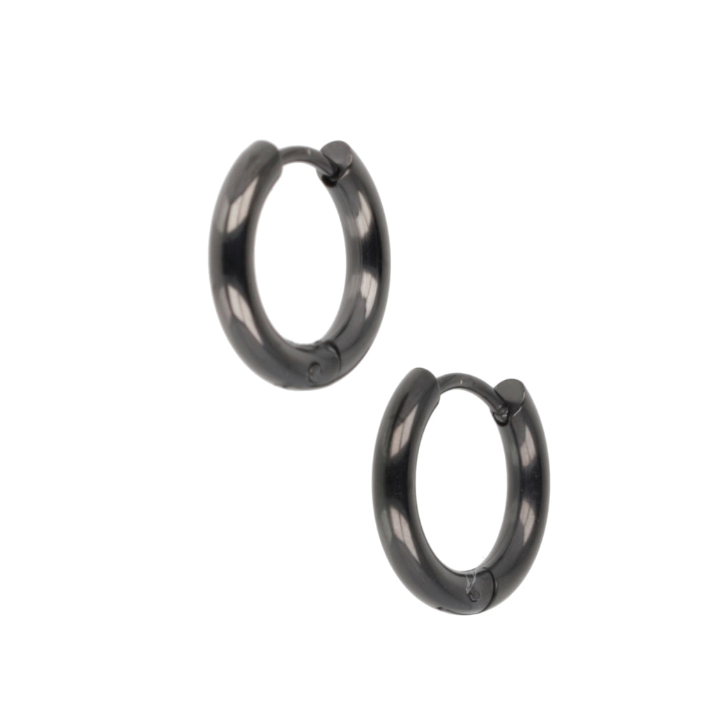 15mm Stainless Steel Hoop Earrings (Black) - Sour Cherry