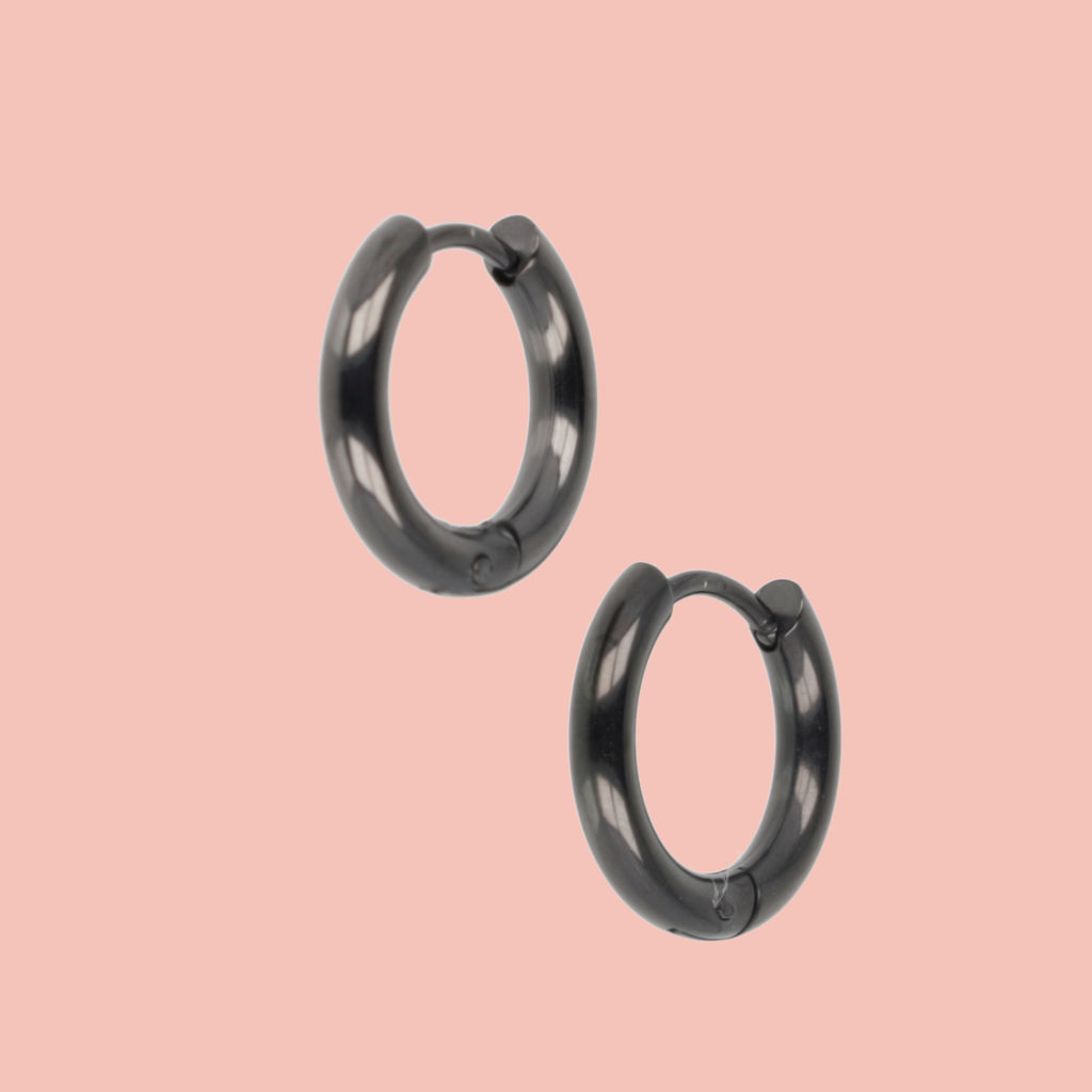 15mm Stainless Steel Hoop Earrings (Black) - Sour Cherry