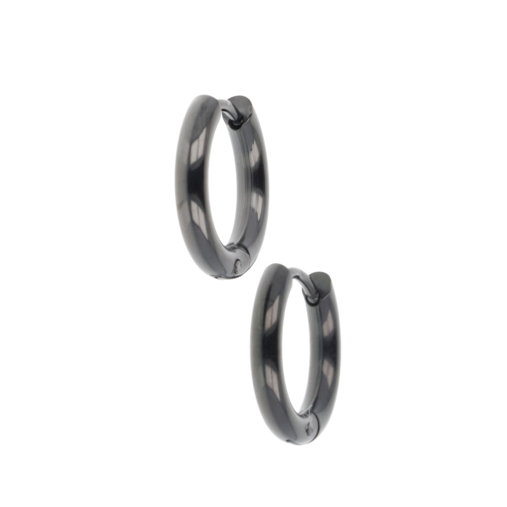 15mm Stainless Steel Hoop Earrings (Black) - Sour Cherry