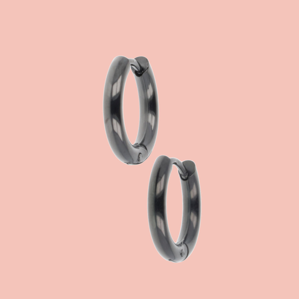 15mm Stainless Steel Hoop Earrings (Black) - Sour Cherry