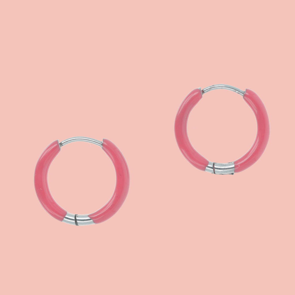 17mm Pink Hoop Earrings - Sour Cherry