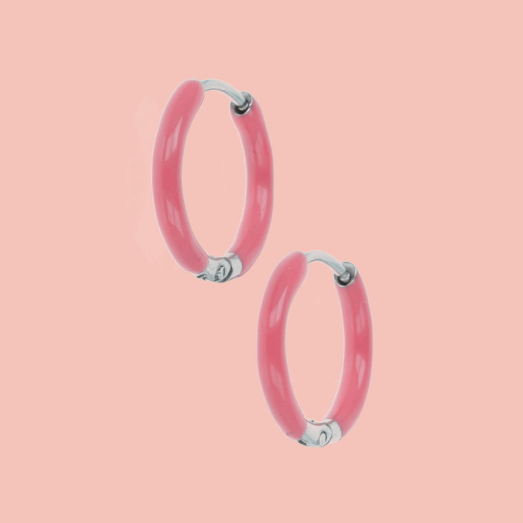 17mm Pink Hoop Earrings - Sour Cherry