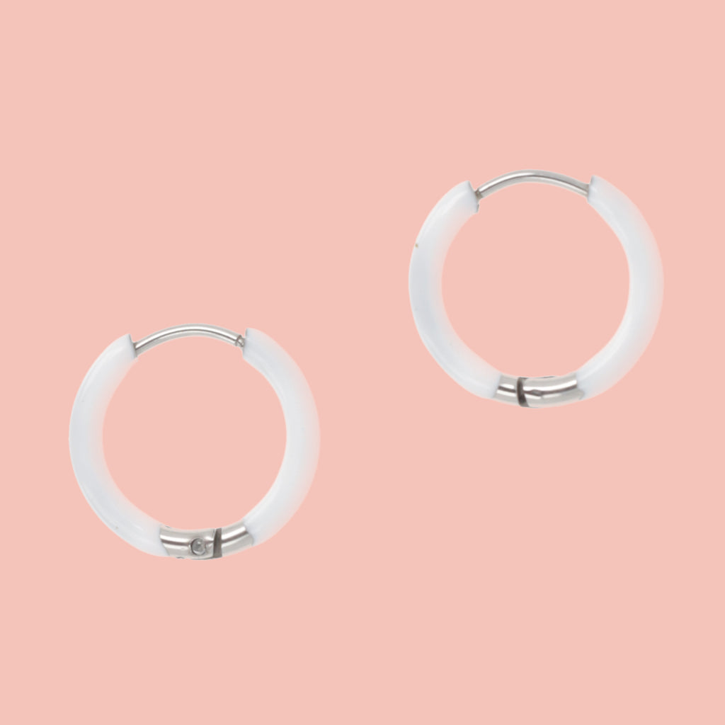 17mm White Hoop Earrings - Sour Cherry