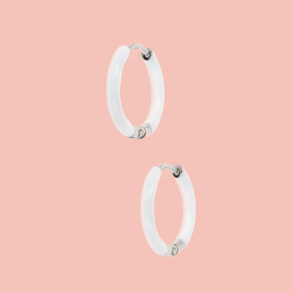 17mm White Hoop Earrings - Sour Cherry