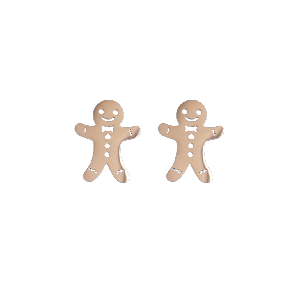 Not My Gumdrop Buttons! Gingerbread Man Stud Earrings (Rose Gold) - Sour Cherry