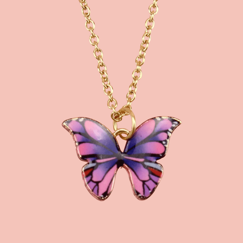 Purple & Pink Butterfly Necklace - Sour Cherry