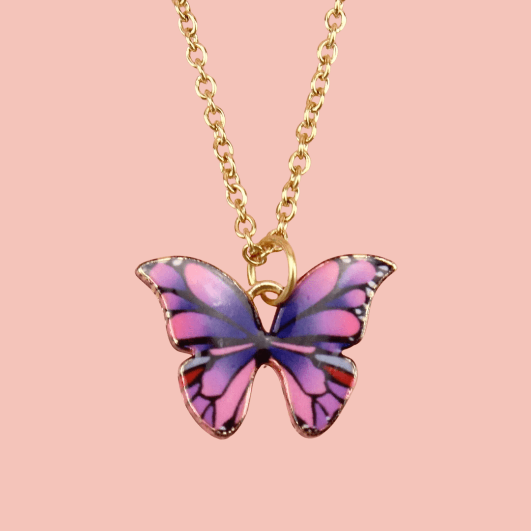 Purple Pink Butterfly Necklace