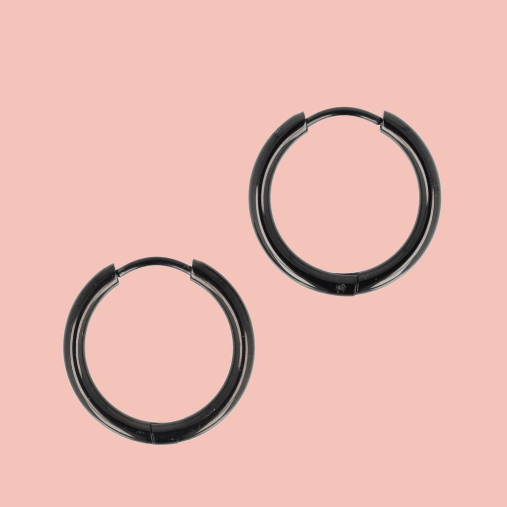 21mm Stainless Steel Hoop Earrings (Black) - Sour Cherry