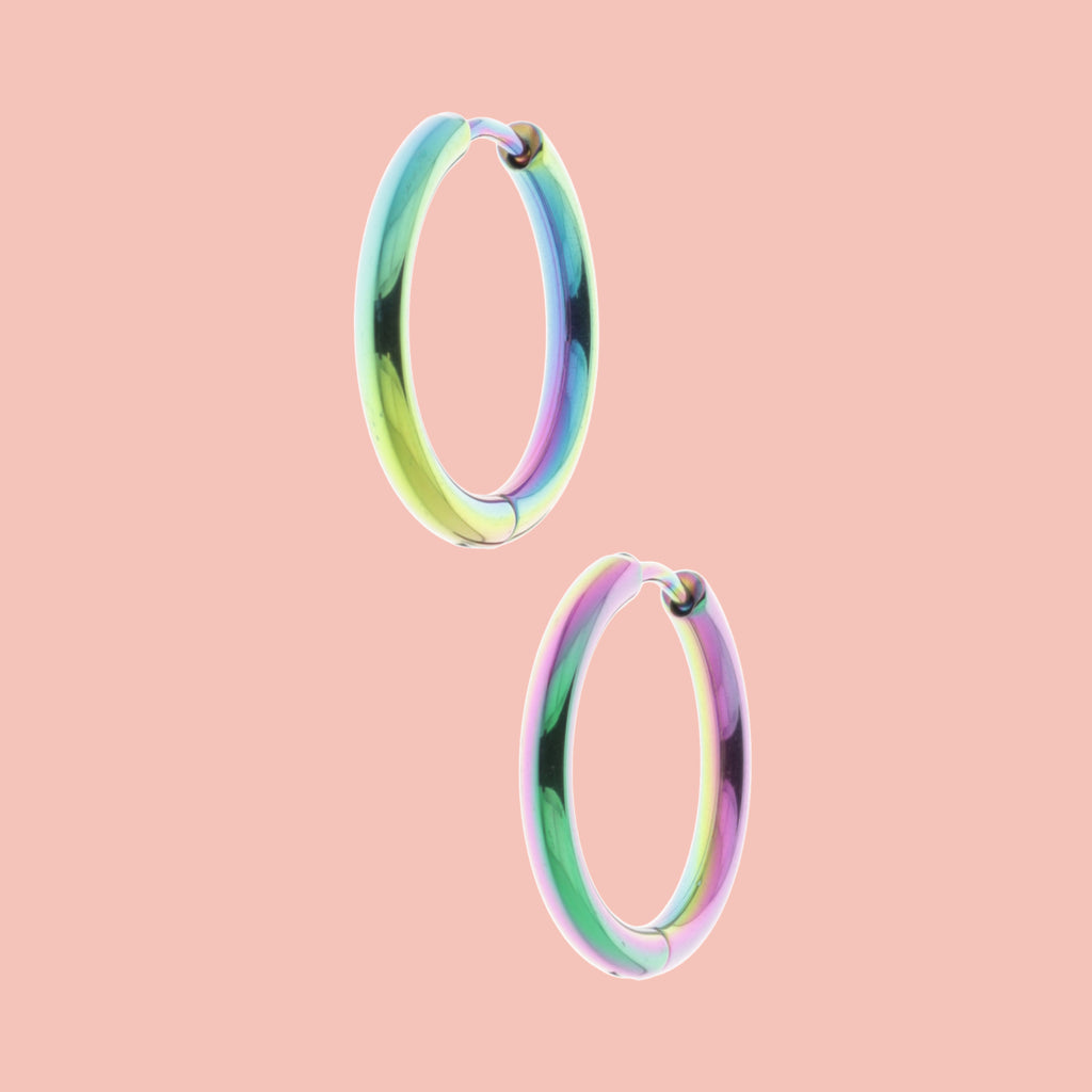 21mm Stainless Steel Rainbow Hoop Earrings - Sour Cherry