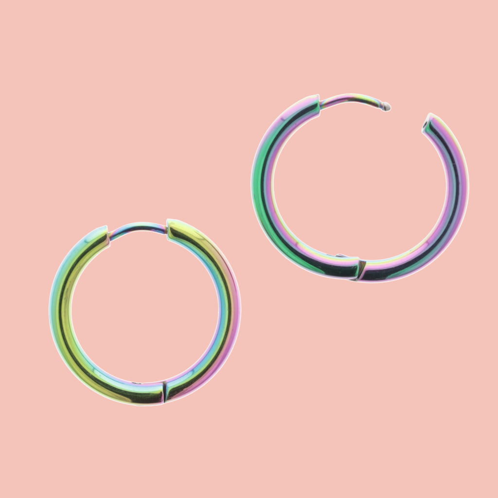 21mm Stainless Steel Rainbow Hoop Earrings - Sour Cherry
