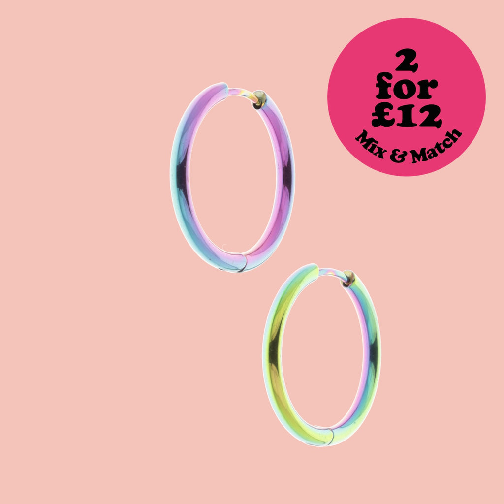 25mm Stainless Steel Rainbow Hoop Earrings - Sour Cherry