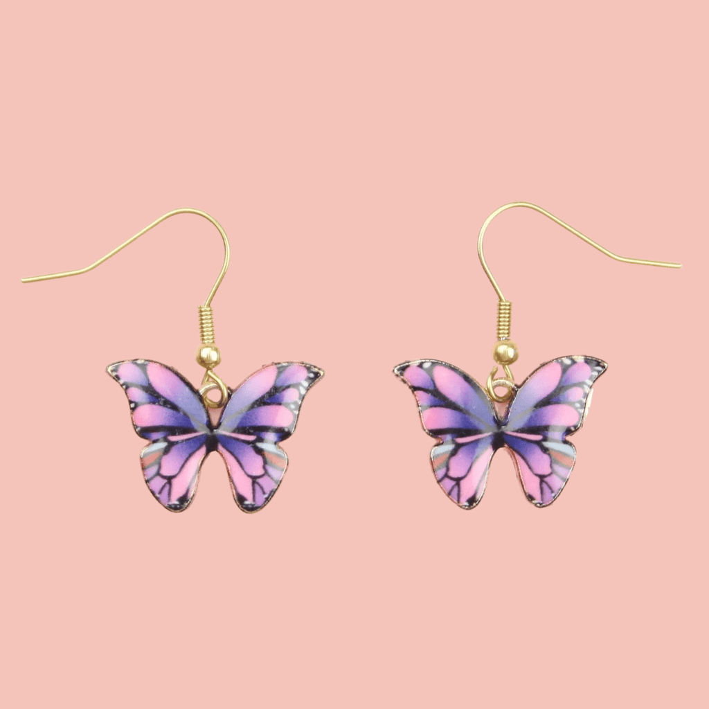 Pink & Purple Butterfly Earrings - Sour Cherry