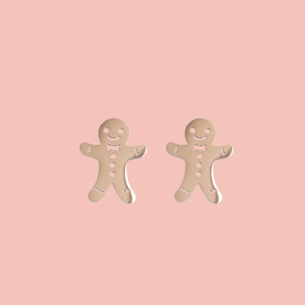 Not My Gumdrop Buttons! Gingerbread Man Stud Earrings (Rose Gold) - Sour Cherry